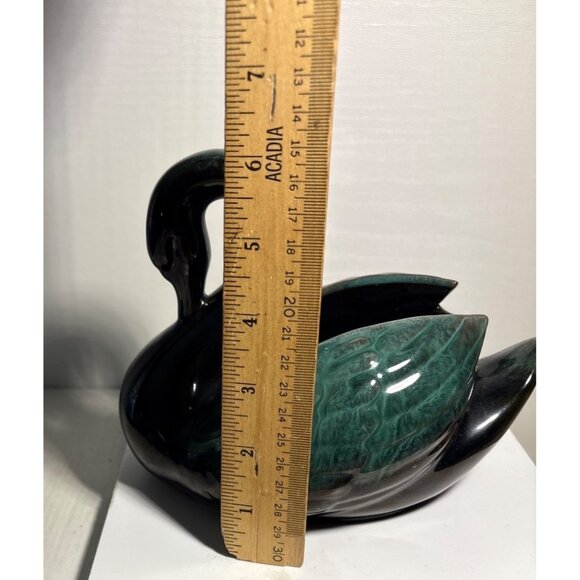 Vtg Blue Mountain Pottery Swan Planter Vase Green Drip Glaze 6 x 8" Canada MCM - Picture 6 of 11